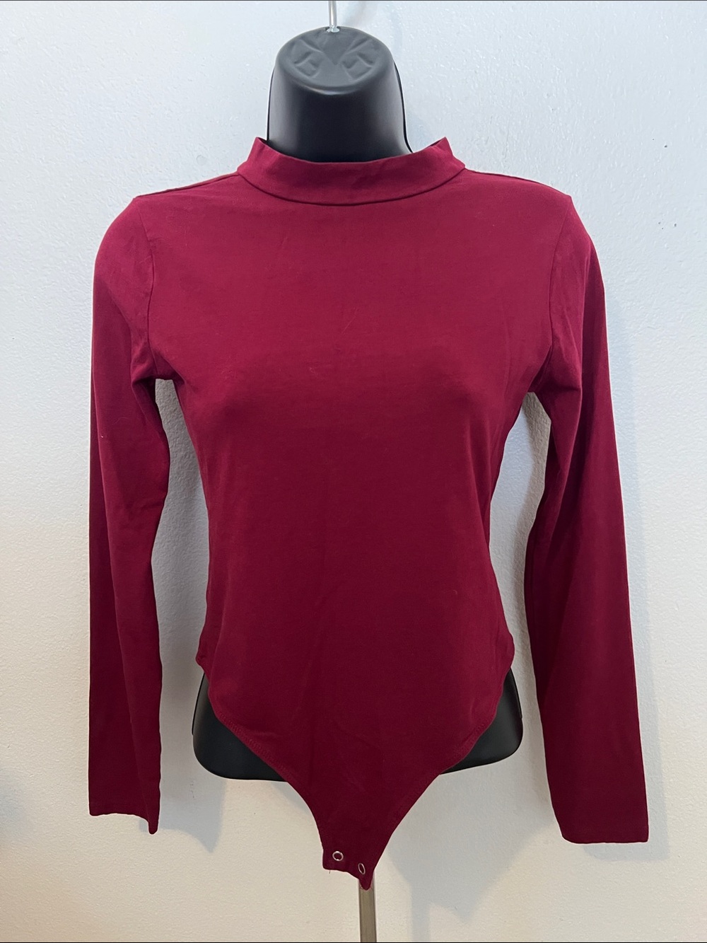 Women's Long-Sleeve Mock Neck Bodysuit - Burgundy